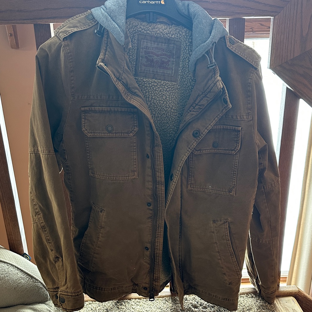 Men's Brown Military Field Jacket With Hood
